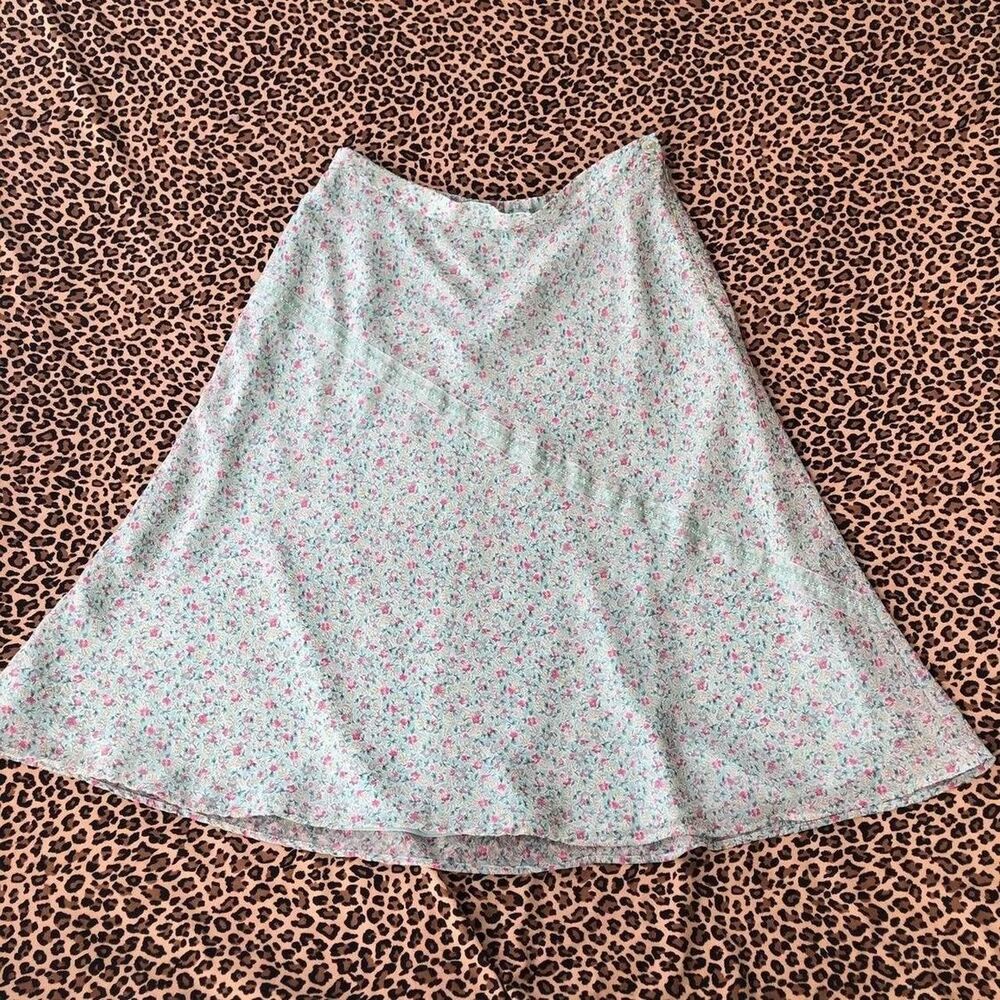 Vintage Large Skirt 90s Floral Beaded Cottage Core Fairy Baby Blue Pastel Femme